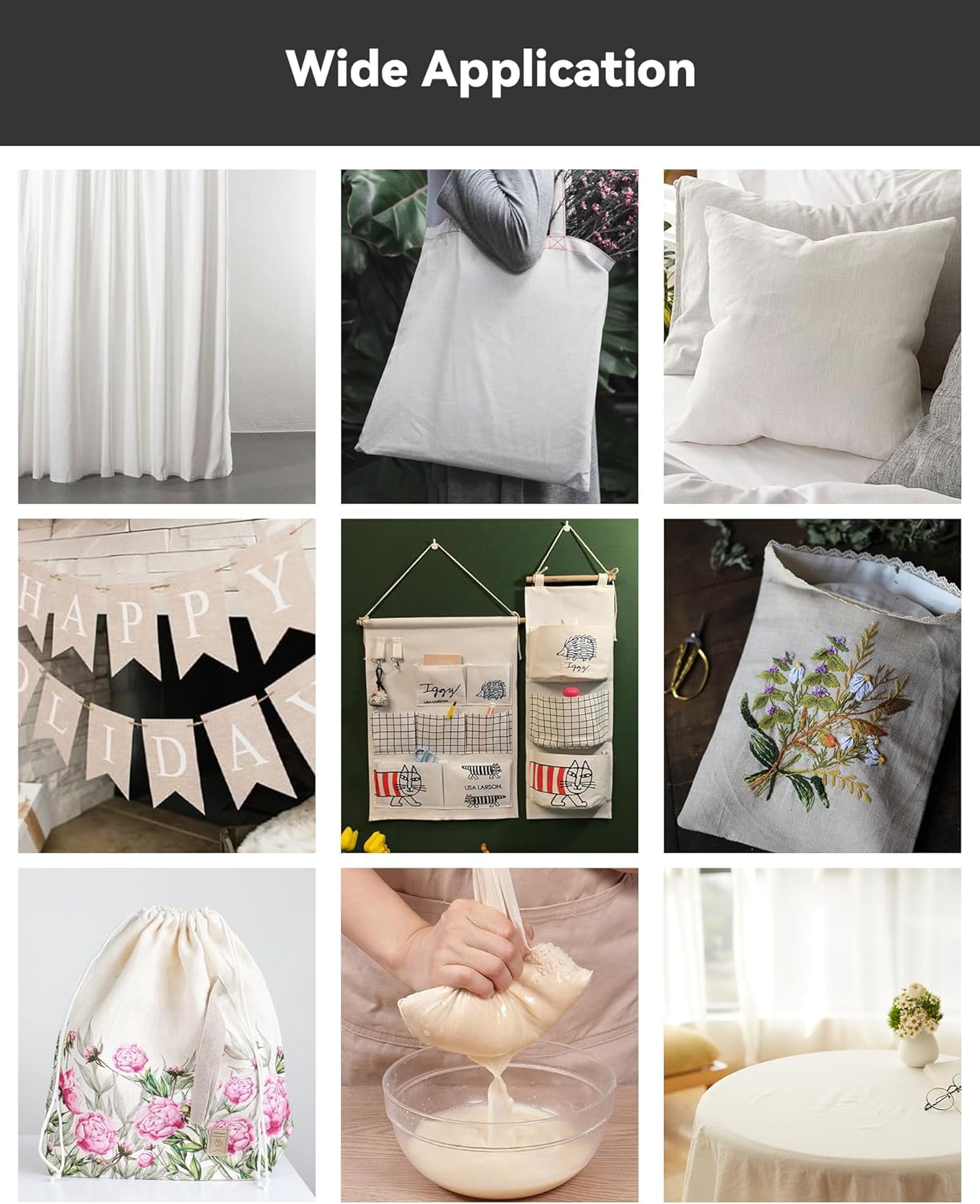 HOTGODEN Medium Weight 100% Cotton Muslin Fabric: 63 inch x 10 Yards Unbleached Muslin Linen Fabric Material for Sewing Material Apparel Cloth