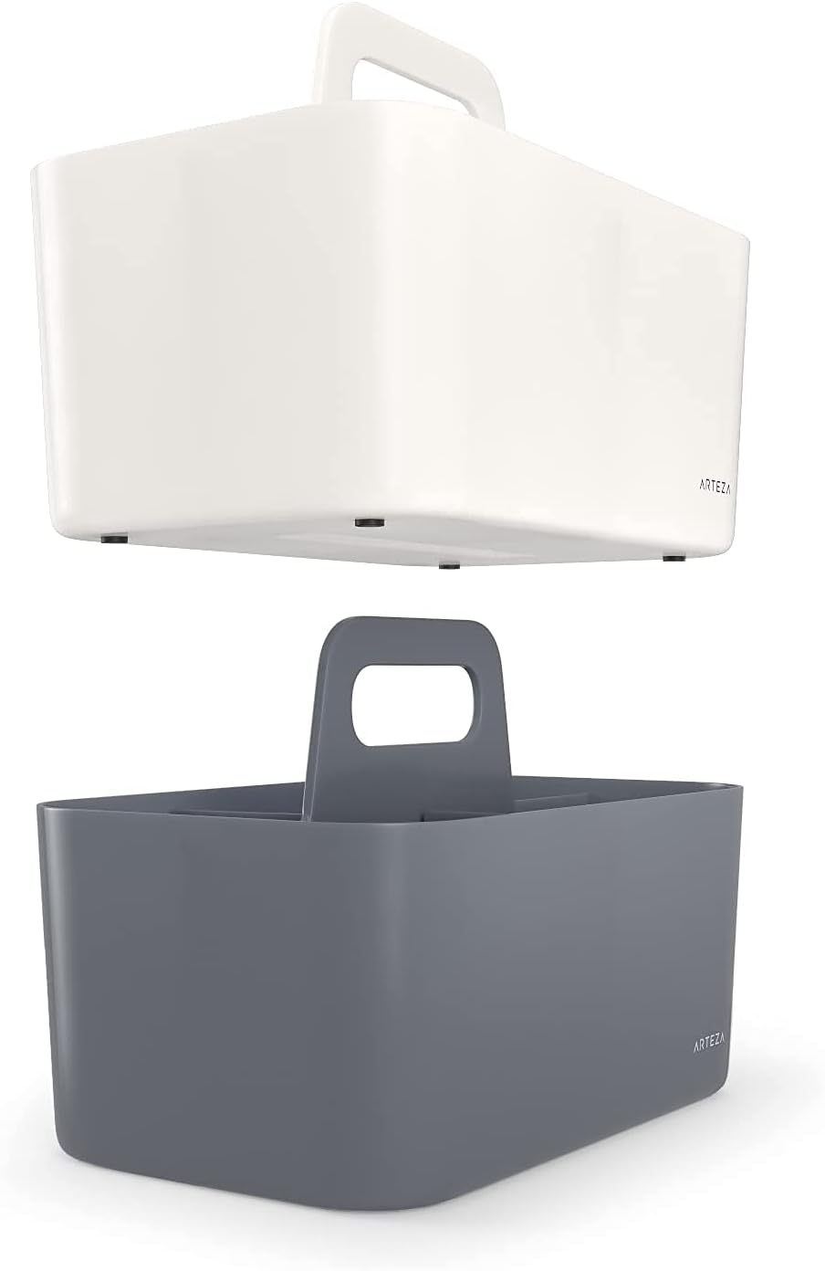 ARTEZA Storage Caddy Pack of 2, Gray and Ivory, 5-Compartment Plastic Caddy Organizer with Easy-to-Remove Divider Partition