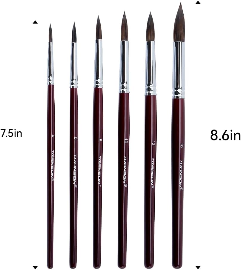 Transon Squirrel Hair Round Paint Brush Set for Watercolor Gouache Ink Acrylic Art Painting Short-Handle