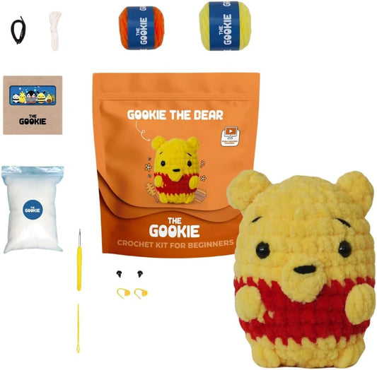 THE GOOKIE Amigurumi Crochet Kit for Beginners – DIY Crochet Kit with Yarn, Hook, Eyes & Stuffing – Easy Starter Set with Video Tutorials – Cute Plush Toy Craft Gift for Kids, Teens & Adults (Bear)