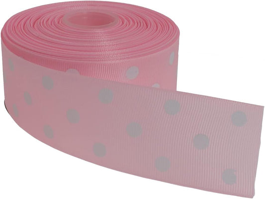 Polka Dot Grosgrain Ribbon 25 Yard Each Roll 100% Polyester (1/1-2", Pink)