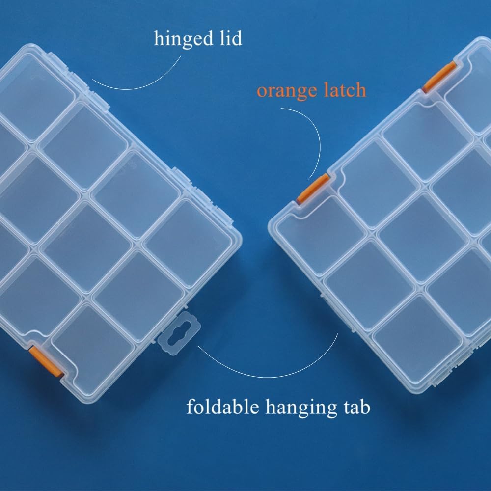 BangQiao 4 Pack 12 Grids Clear Plastic Storage Box with Dividers, Transparent Organizer Container Case for Small Parts, Bead, Button, Jewelry, Diamond, Craft Supplies,Sewing Kit, DIY Accessories