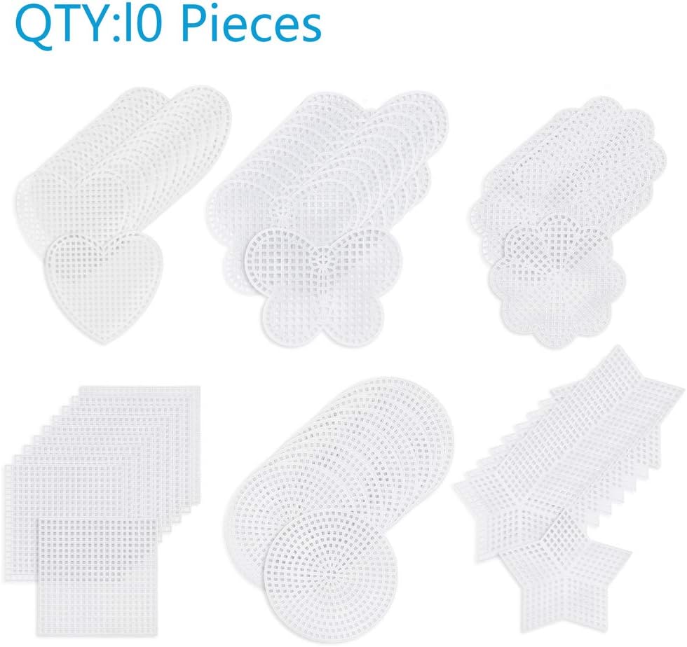 Pllieay 60-Piece Mesh Plastic Canvas Kit - 6 Shapes, 3-Inch Clear Canvas, 12 Colors Acrylic Yarn and Tools for Embroidery, Knit and Crochet Projects