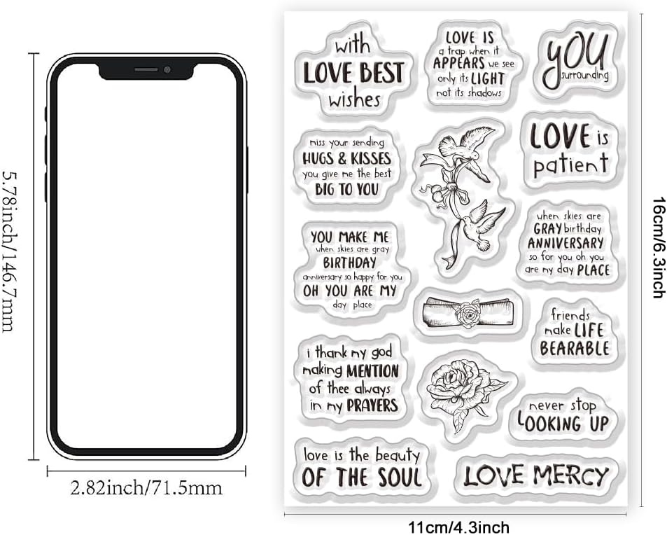 Inspirational Words Transparent Clear Stamps Flower Graduation Cards Silicone Stamps for DIY Scrapbooking Supplies Embossing Paper Card Happy Birthday Clear Stamps for DIY Card Making