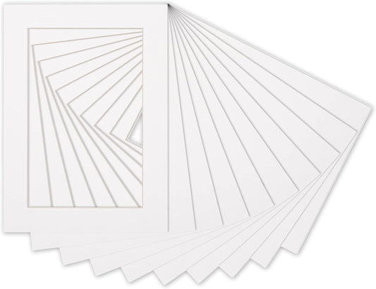 Poster Palooza Pack of 25 Acid Free 8.5x11 Mats Bevel Cut for 7x9 Photos - White Precut Matboards With Backing Boards and Clear Photo Mat Bags For Pictures, Photos, Framing - 4-ply Thickness