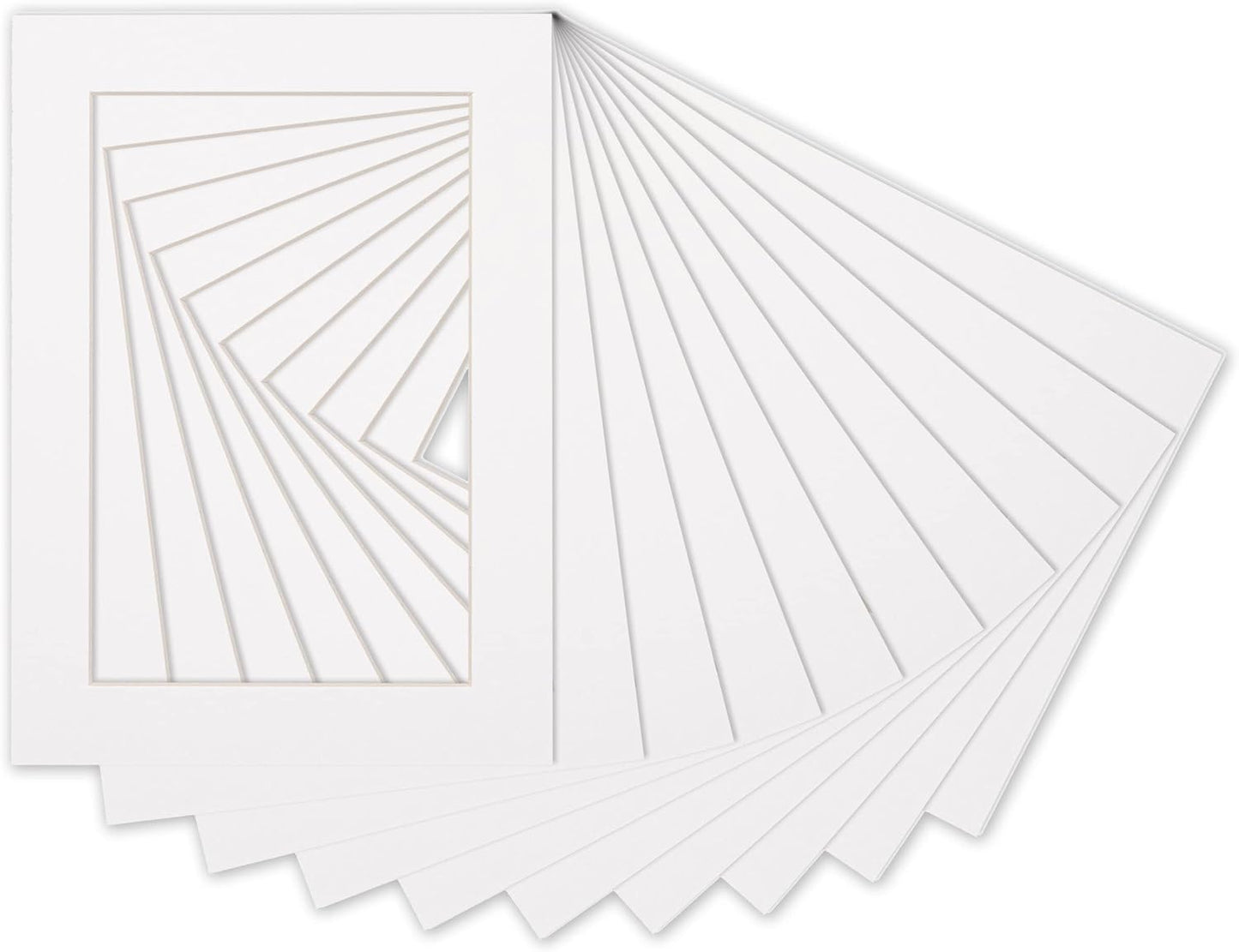 Pack of Ten Acid Free 8x10 Mats Bevel Cut for 5x8 Photos - White Precut Matboards with Backing Boards and Self Seal Photo Mat Bags for Pictures, Photos, Framing - 4-ply Thickness