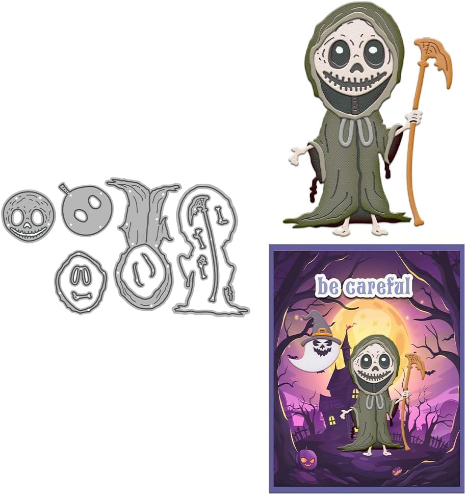 Halloween Clear Silicone stampReusable Stamp with Pumpkins, Skulls, Bats, Santa Claus, and Holiday Designs. Used for Making Cards, scrapbooks, and DIY templates (Halloween Grim Reaper)