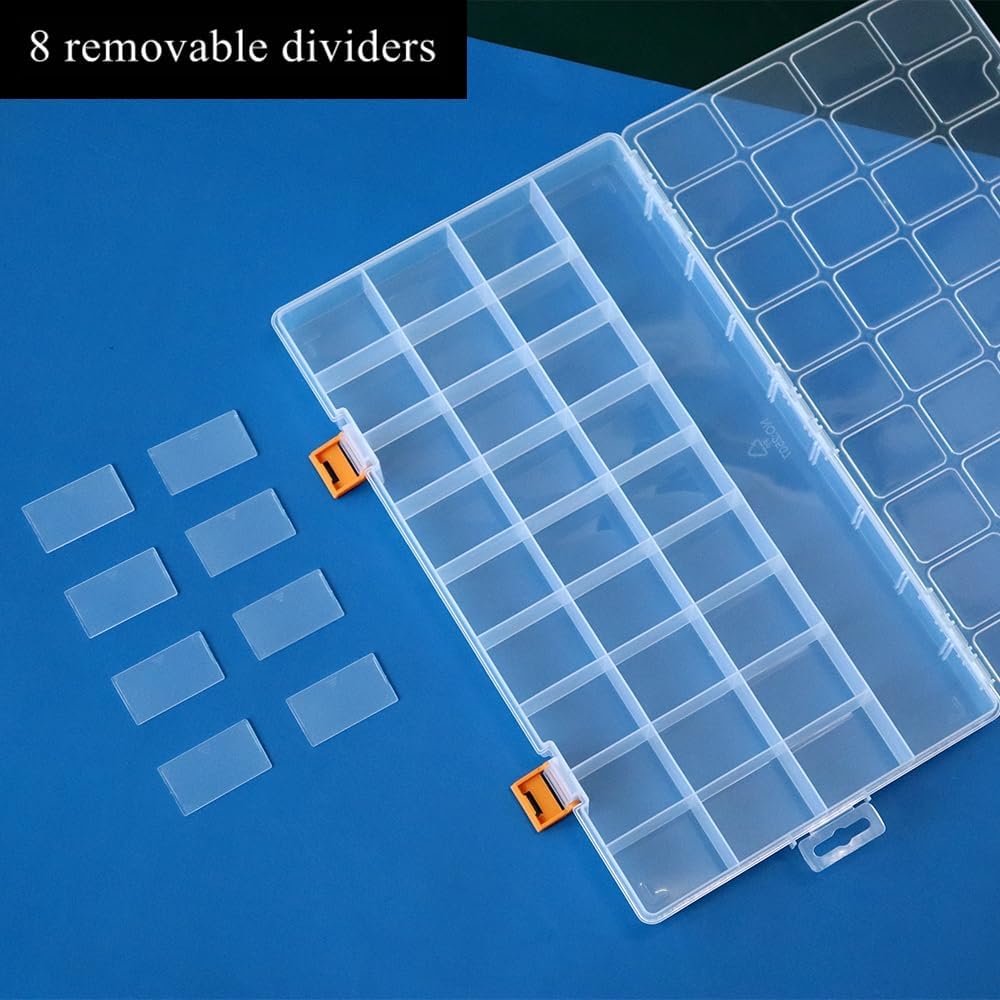 BangQiao 3 Pack 36 Grids Clear Plastic Storage Box with Dividers, Transparent Organizer Container Case for Small Parts, Bead, Button, Jewelry, Diamond, Craft Supplies,Sewing Kit, DIY Accessories