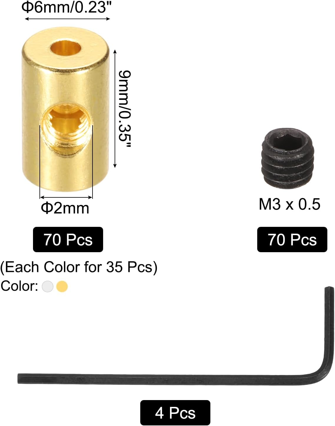 MECCANIXITY 70 Pcs Metal Locking Pin Backs, Locking Pin Keepers Clasp 9mm(H) with 4 Wrench Replacement in Storage Case for Badge, Brooch, Silver, Gold Tone