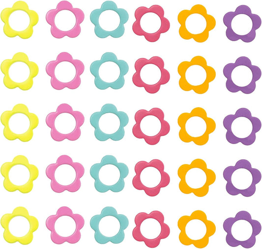 Hilsayum 30PCS Mini Size Stitch Markers Flower Shape Metal Stitch Markers Ring Multicolor Crochet Markers Knitting Weaving Tools