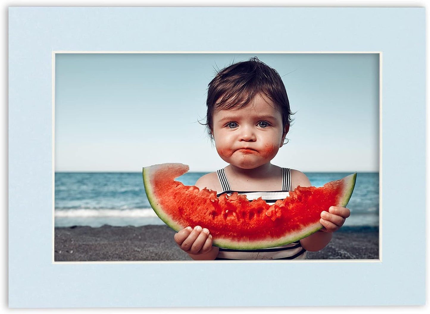 8x10 Mat Bevel Cut for 5x8 Photos - Acid Free Baby Blue Precut Matboard With Backing Board and Crystal Clear, Self Seal Photo Mat Bag - For Pictures, Photos, Framing - 4-ply Thickness