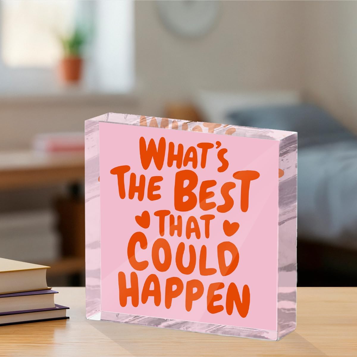 Inspirational Quote Desk Decor Acrylic Sign 4X4 Inch, Positive Affirmation Desk Decorative Signs for Shelf Tabletop Cubicle Room Office, Pink Gifts for Women Friends