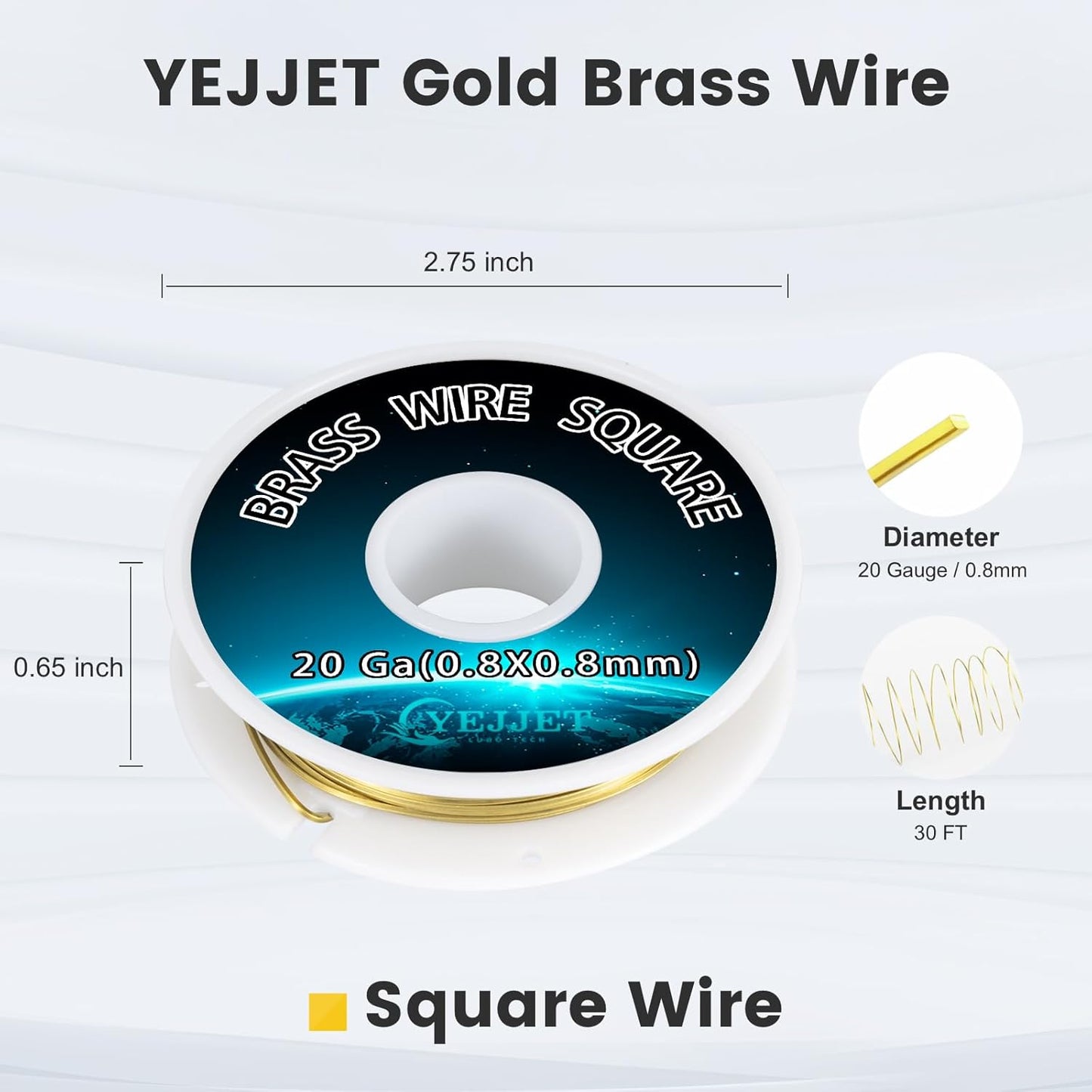 20 Gauge Square Brass Wire 0.8x0.8mm (30FT) - Uncoated Metal Craft Wire for Beading, Model Making, Artisan Projects