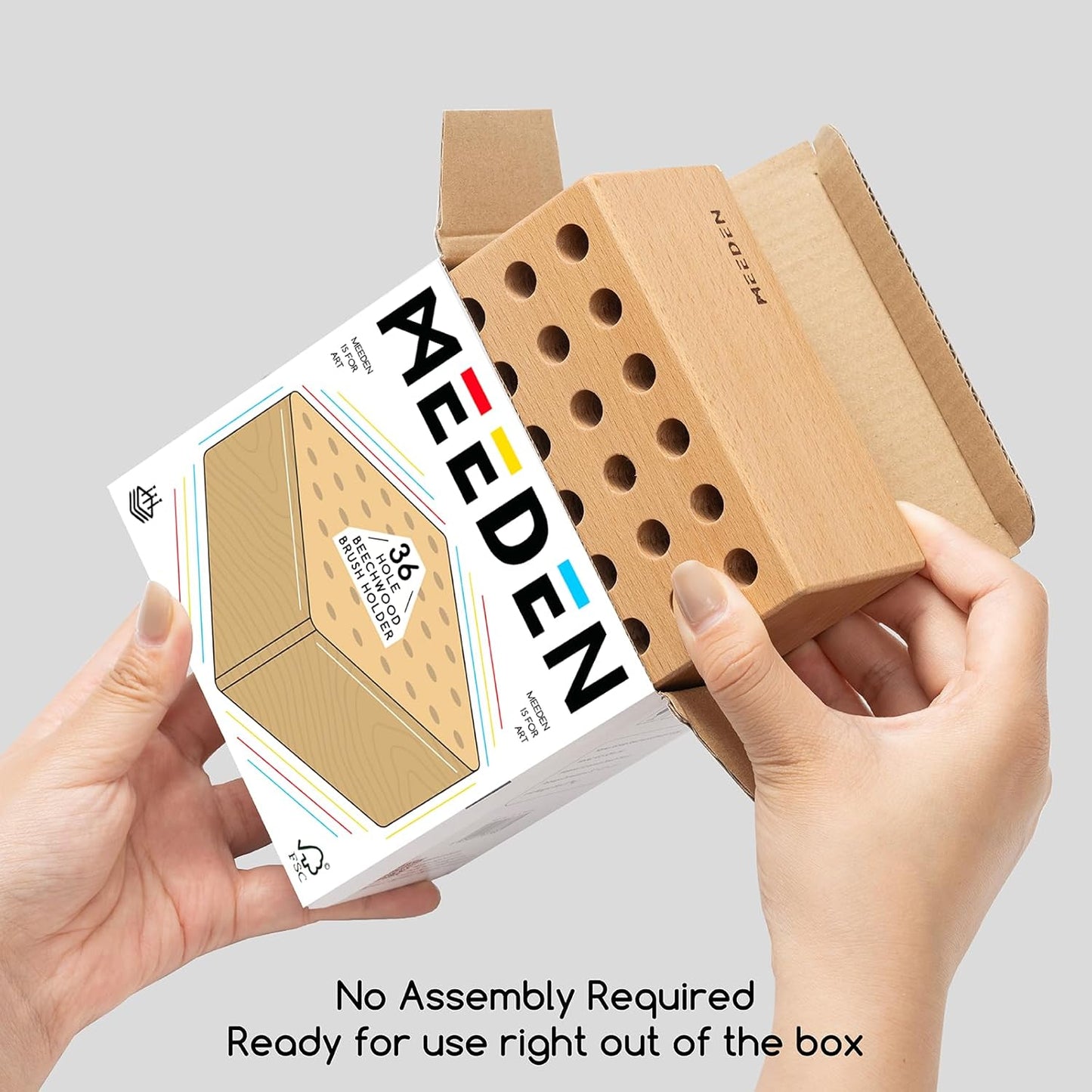 MEEDEN Beechwood Pencil and Brush Holder: 36 Holes Paint Brush Storage Organizer & Holder Rack - Wooden Block Pencil Holder for Paintbrushes, Pens and Art Tools - Paint Brush Holder Display Stand