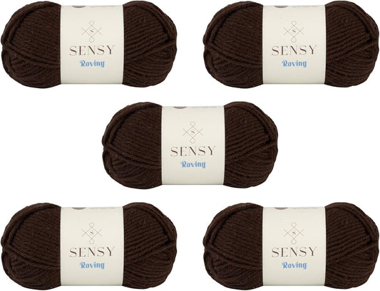 5 Skeins of Sensy Roving Yarn, 3.5 oz, 132 Yards, Gauge 5 Bulky (Dark Chocolate)