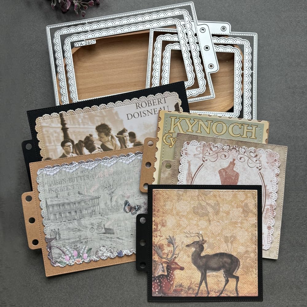 Square Lace Loose-Leaf Cutting Dies, Backgrounds Frame Die Cuts Metal Stencils Scrapbooking Tools DIY Craft Carbon Steel Embossing Template for Paper Card Making Album Arts Crafts Supplies