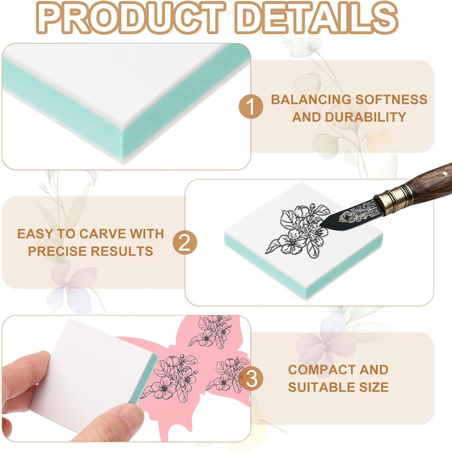 PATIKIL 4Pcs 2X2" Rubber Carving Blocks, Soft Linoleum Art Carving Block Square Crafts Stamp Making for Printmaking Stamps Carving Supplies, Green