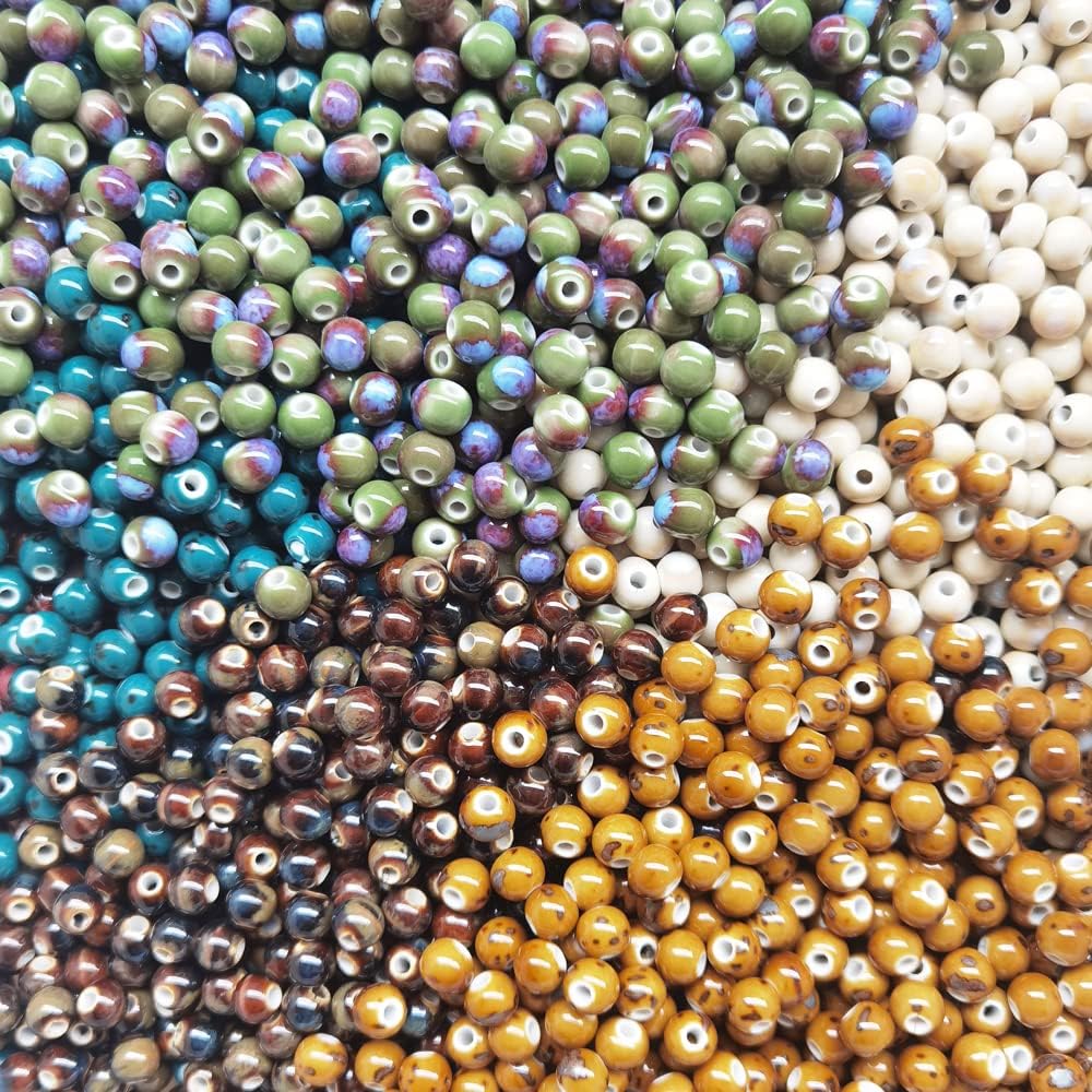 INSPIRELLE 180 Pieces Porcelain Beads Chinese NOT-Round Ceramic Beads 8mm for Handmade Jewelry Making Bracelets Necklace Making, Variable Glaze