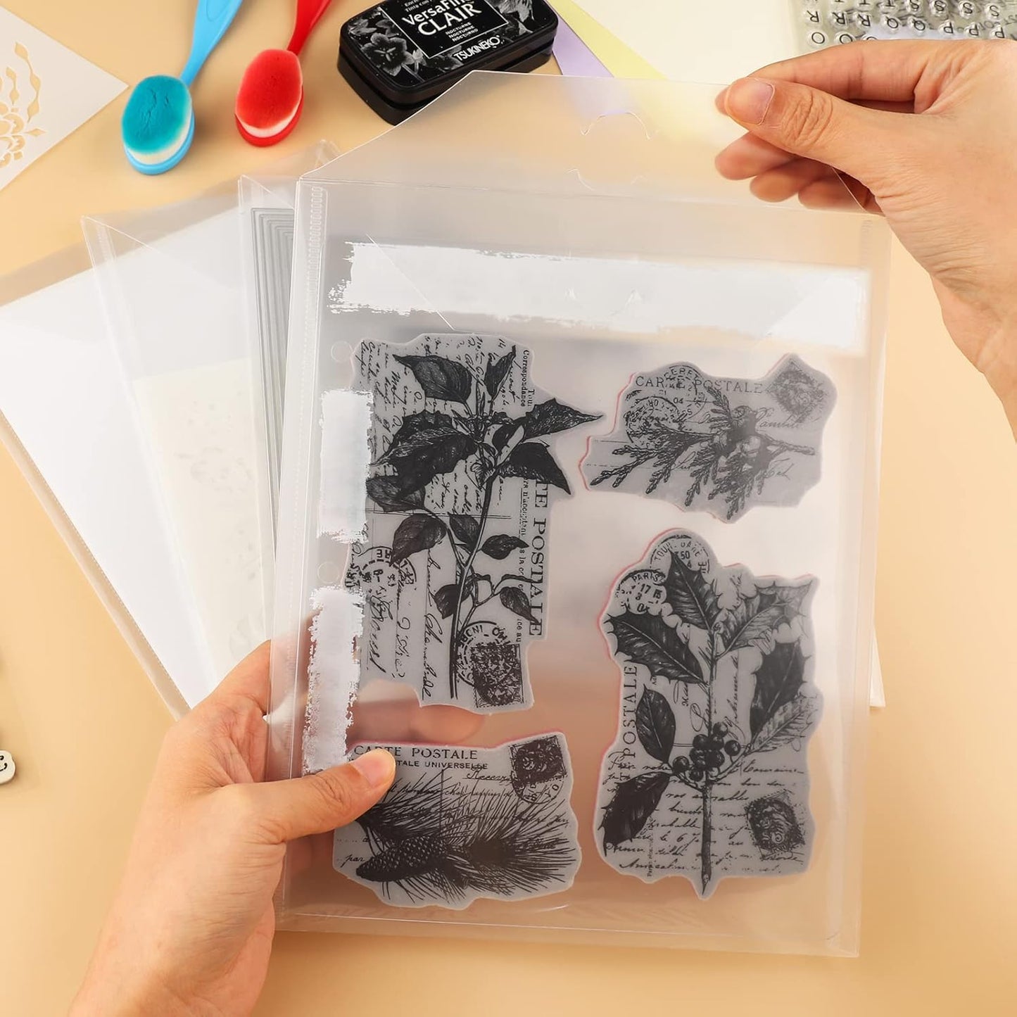 40-Piece Stamp & Die Storage Pockets - 48 Label Stickers, 4 Sizes - Scrapbooking Storage for Card Making, DIY Crafts