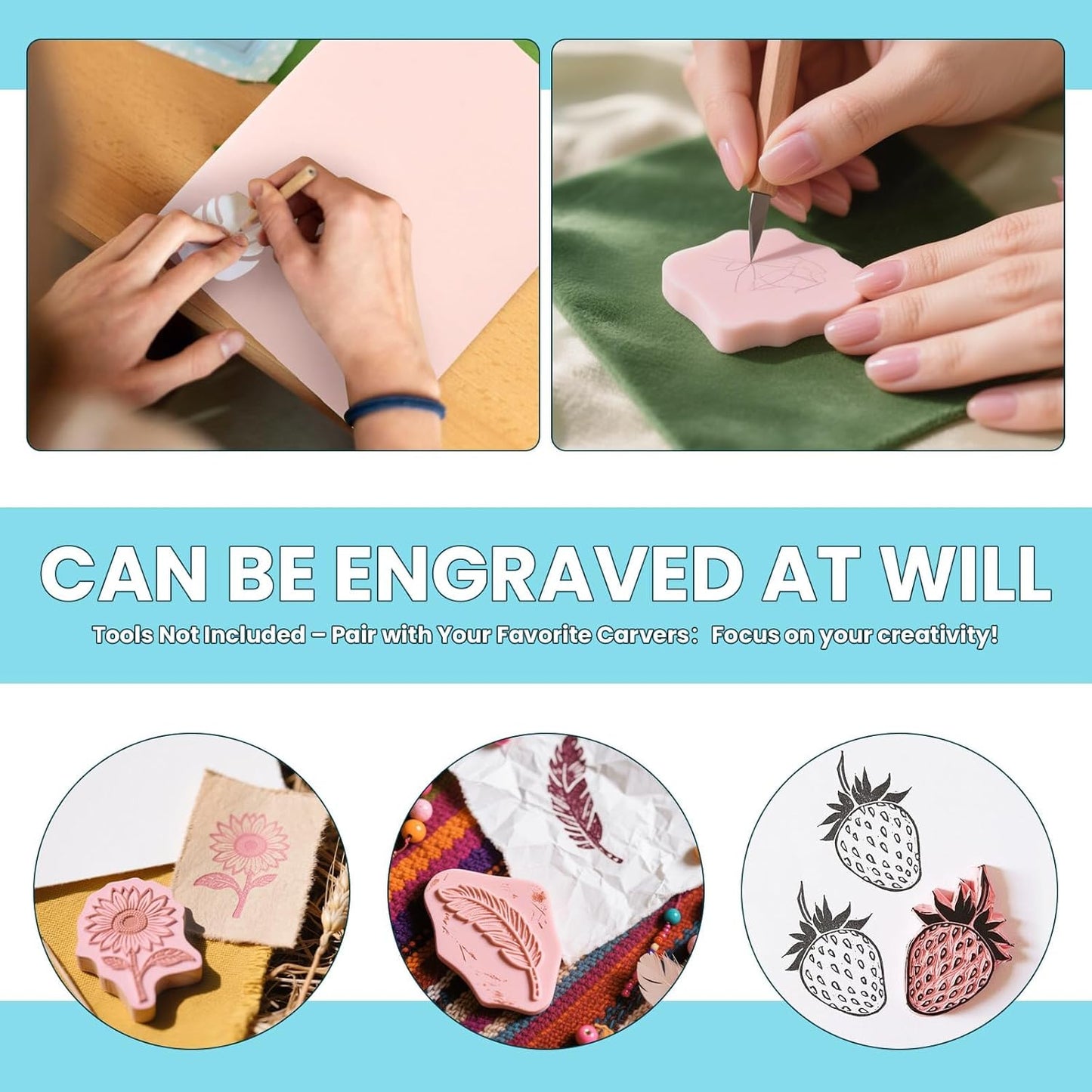 6 Pack 8''x10'' Pink Rubber Stamp Carving Blocks Soft Carving Blocks for DIY Stamp Making, Printmaking, Art Projects Craft Supplies for Beginners & Professionals