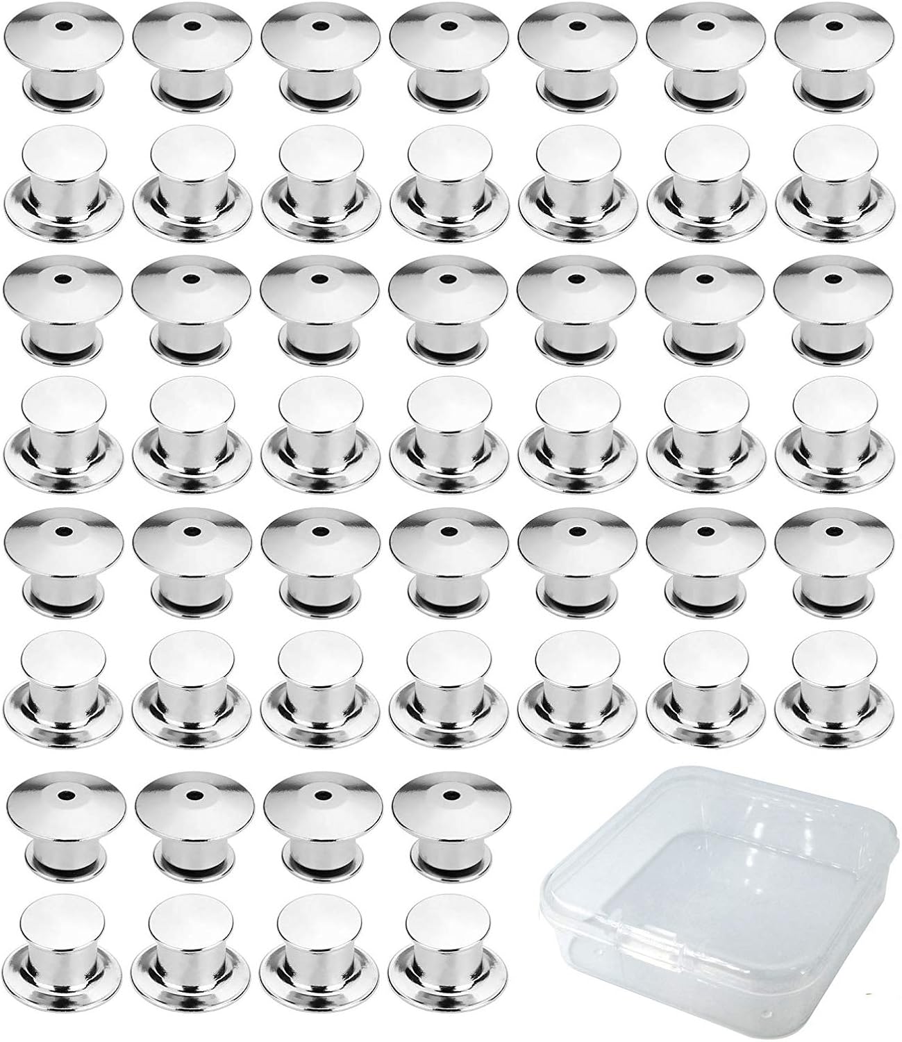 E-lishine 50 Pcs Metal Pin Backs Locking Pin Keepers No Tool Required，Locking Clasp with Storage Case