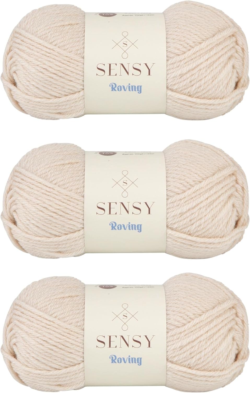 3 Skeins of Sensy Roving Yarn, 3.5 oz, 132 Yards, Gauge 5 Bulky (Mushroom Beige)