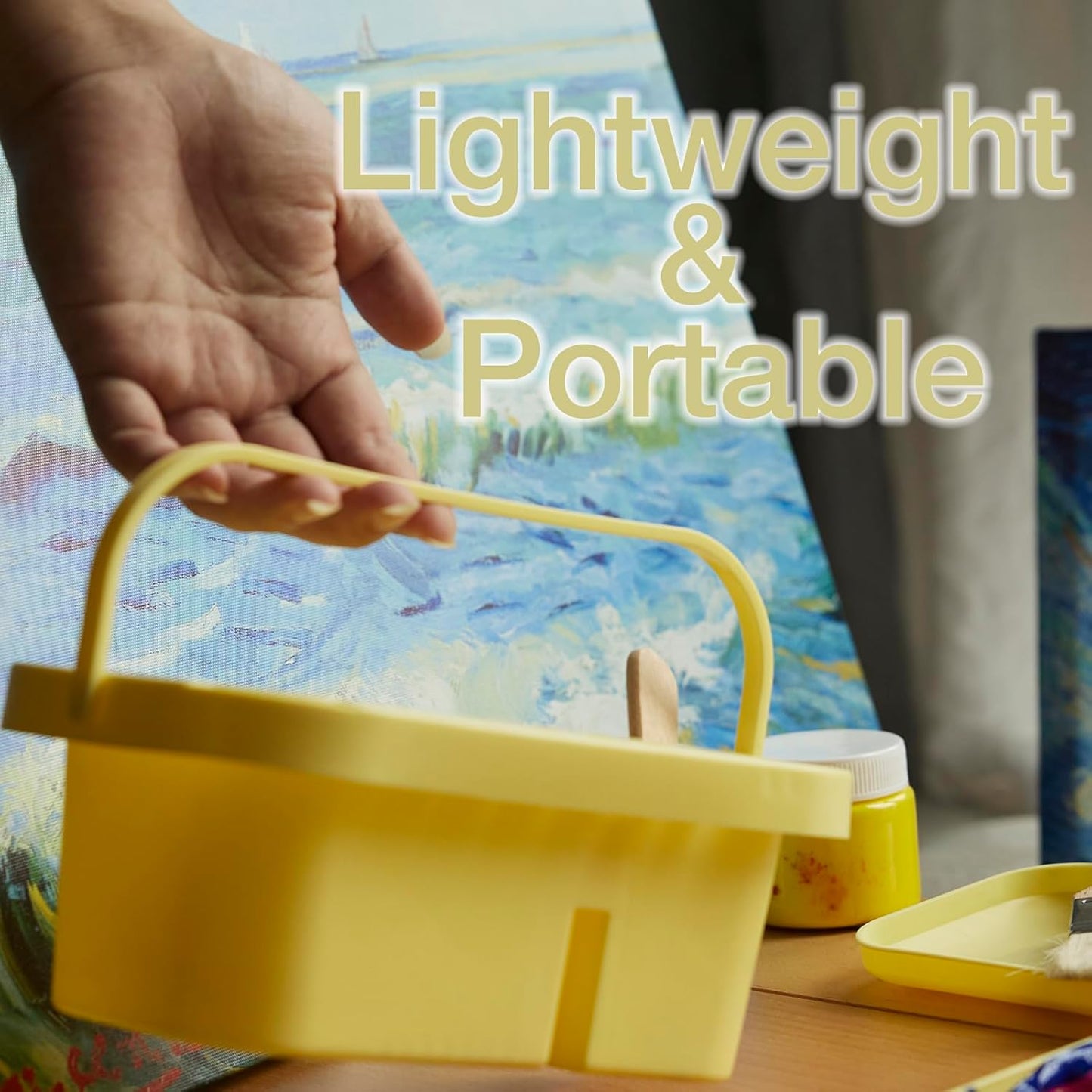 SEVENY Paint Brush Cleaner, Paint Brush Holder and Organizers with Palette for Acrylic, Watercolor, and Water-Based Paints (Yellow)