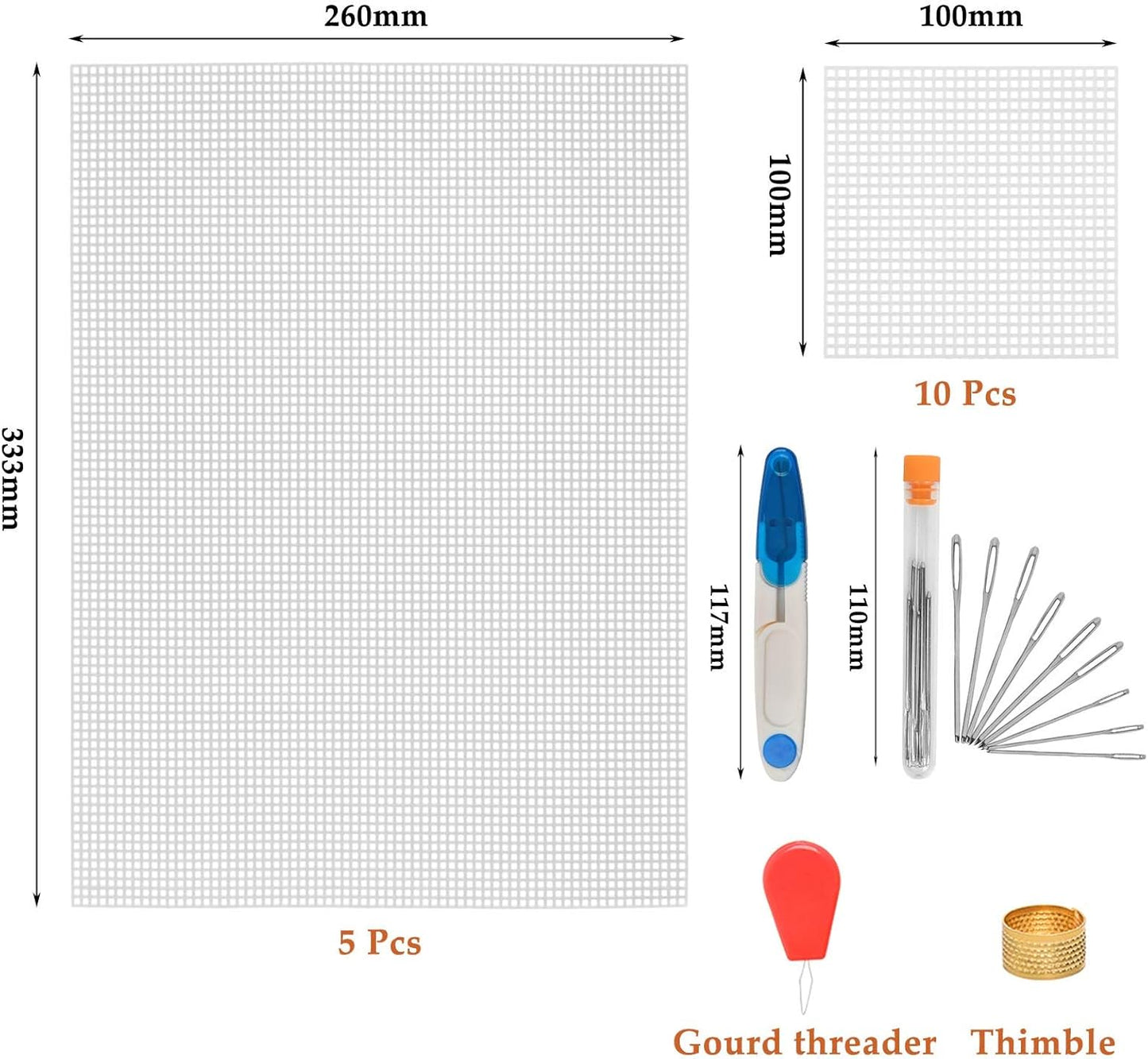 BUYGOO 39Pcs Mesh Plastic Canvas Sheets Kit Including 15 Pieces Clear Plastic Canvas, 12 Color Acrylic Yarn and Embroidery Tools for Embroidery Plastics Canvas Craft