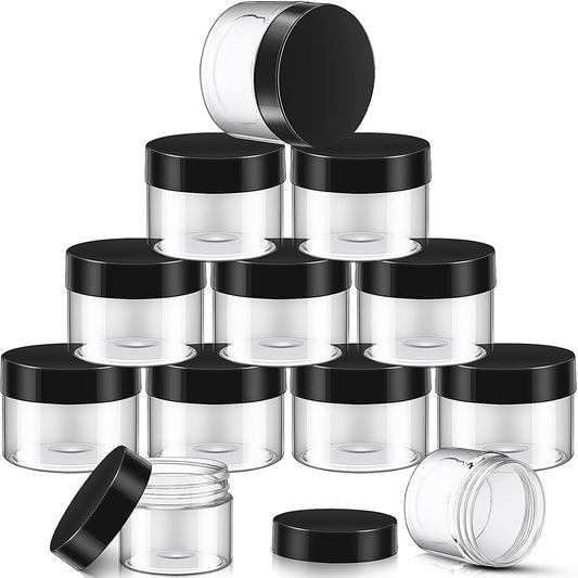 SATINIOR 12 Pack Plastic Container Jars with Lids Round Clear Travel Cosmetic Container Slime Jar for Toiletries, Lotion, Cream, Ointment, Makeup, Rhinestone, Sample, Kitchen Storage(8 oz,Black)