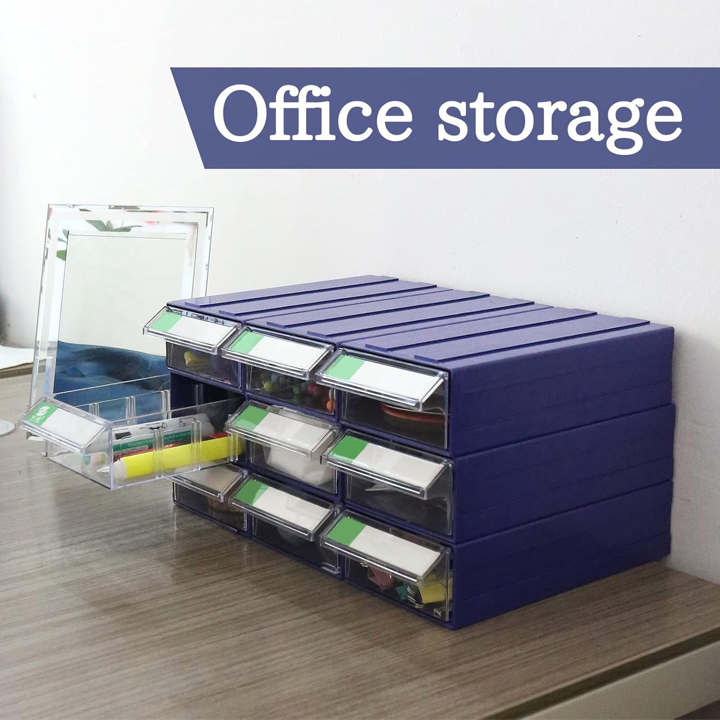 9pcs Sewing Craft Storage Box Hardware Craft Drawer Storage Cabinet Plastic Stacking Shelf With Divider Tag Cards Multifunctional Rack For Home Office Small Items (9, Clear)