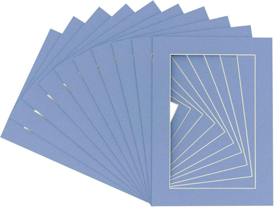 Pack of Ten Acid Free 8.5x11 Mats Bevel Cut for 7x9 Photos - Brittany Blue Precut Matboards with Backing Boards and Self Seal Photo Mat Bags for Pictures, Photos, Framing - 4-ply Thickness