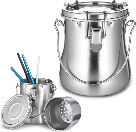 Portable Paint Brush Cleaner Leak-Proof Brush Cup Washer Large Airtight Stainless Steel Brushes Holder with Removable Filter and Lid for Oil Acrylic Watercolor Painting, 25 oz