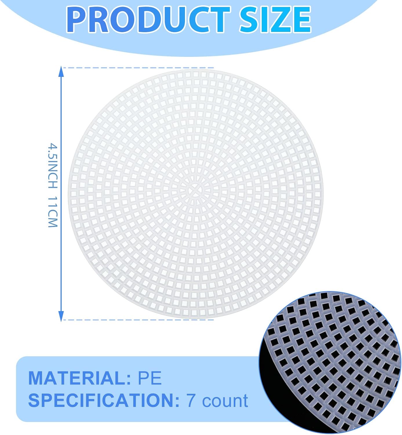 7 Count Circle Plastic Canvas Circles Mesh Sheets White Needlepoint Blank Canvas Plastic Mesh Mat for Needlework Crochet Supplies Embroidery Yarn Crafting Knit(4.5 Inch)