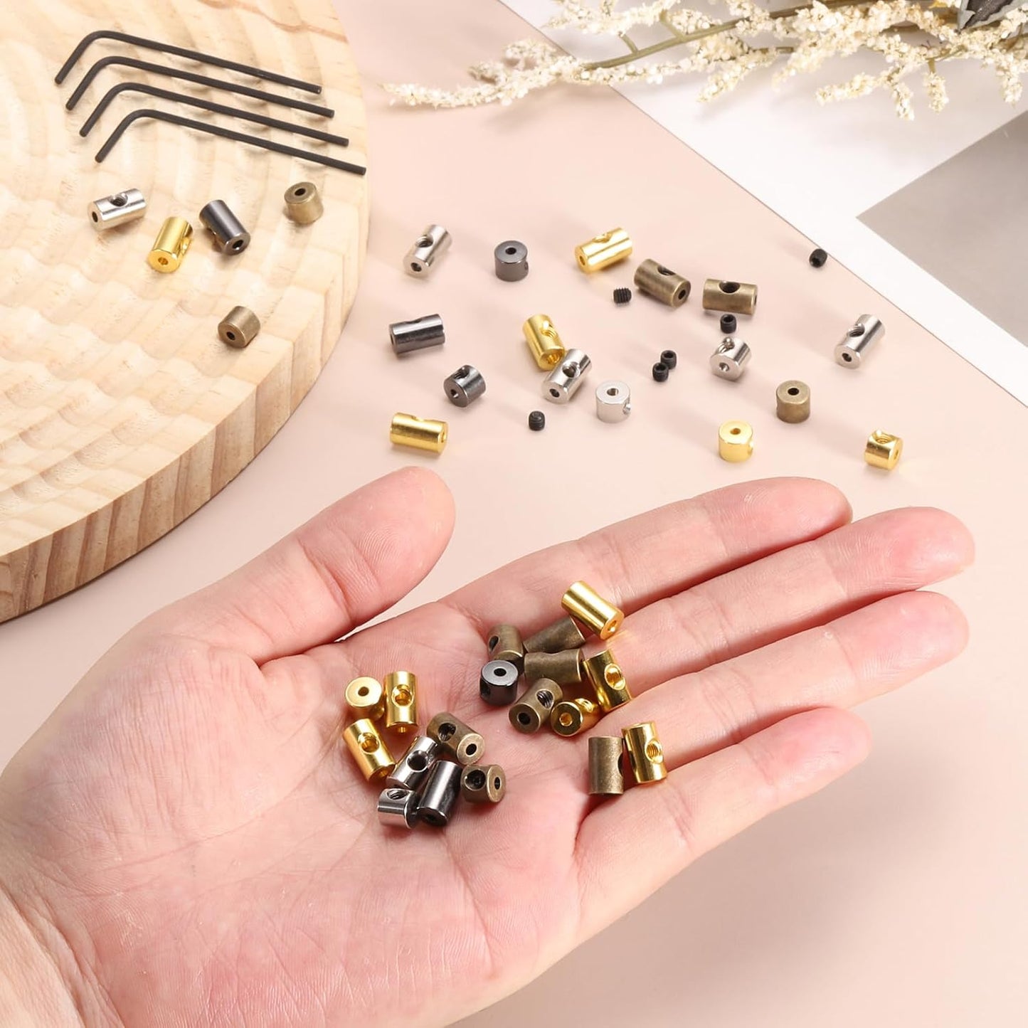 MECCANIXITY 70 Pcs Metal Locking Pin Backs, Locking Pin Keepers Locking Clasp 5mm(H) with 4 Wrench Replacement in Storage Case for Badge, Brooch, Black, Silver Tone