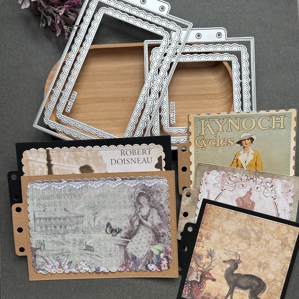 Square Lace Loose-Leaf Cutting Dies, Backgrounds Frame Die Cuts Metal Stencils Scrapbooking Tools DIY Craft Carbon Steel Embossing Template for Paper Card Making Album Arts Crafts Supplies