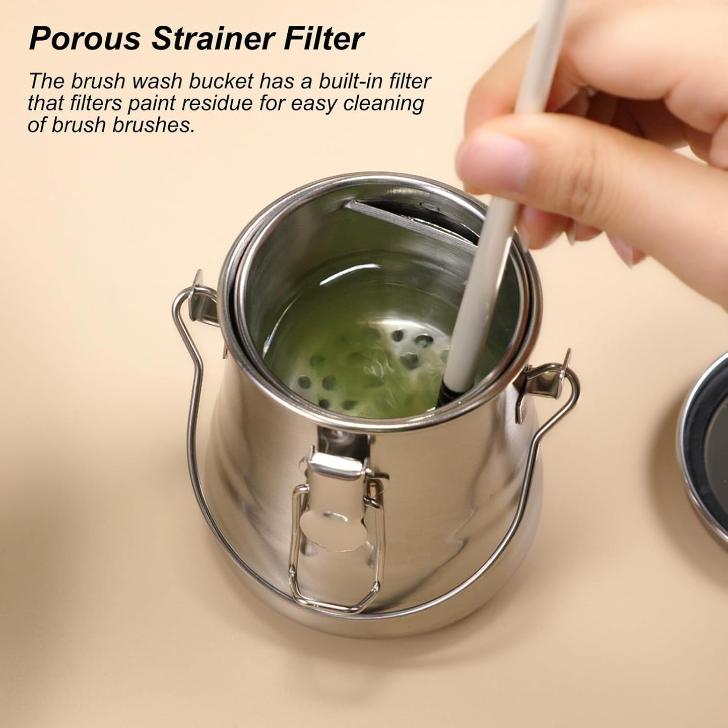 Paint Brush Cleaner and Holder, Stainless Steel Airtight Brush Washer with Removable Porous Filter for Painting (13.5 oz/400 ml)