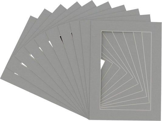 Pack of Ten 8.5x11 Mats Bevel Cut for 7x9 Photos - Acid Free Mid Grey Precut Matboards for Pictures, Photos, Framing - 4-ply Thickness