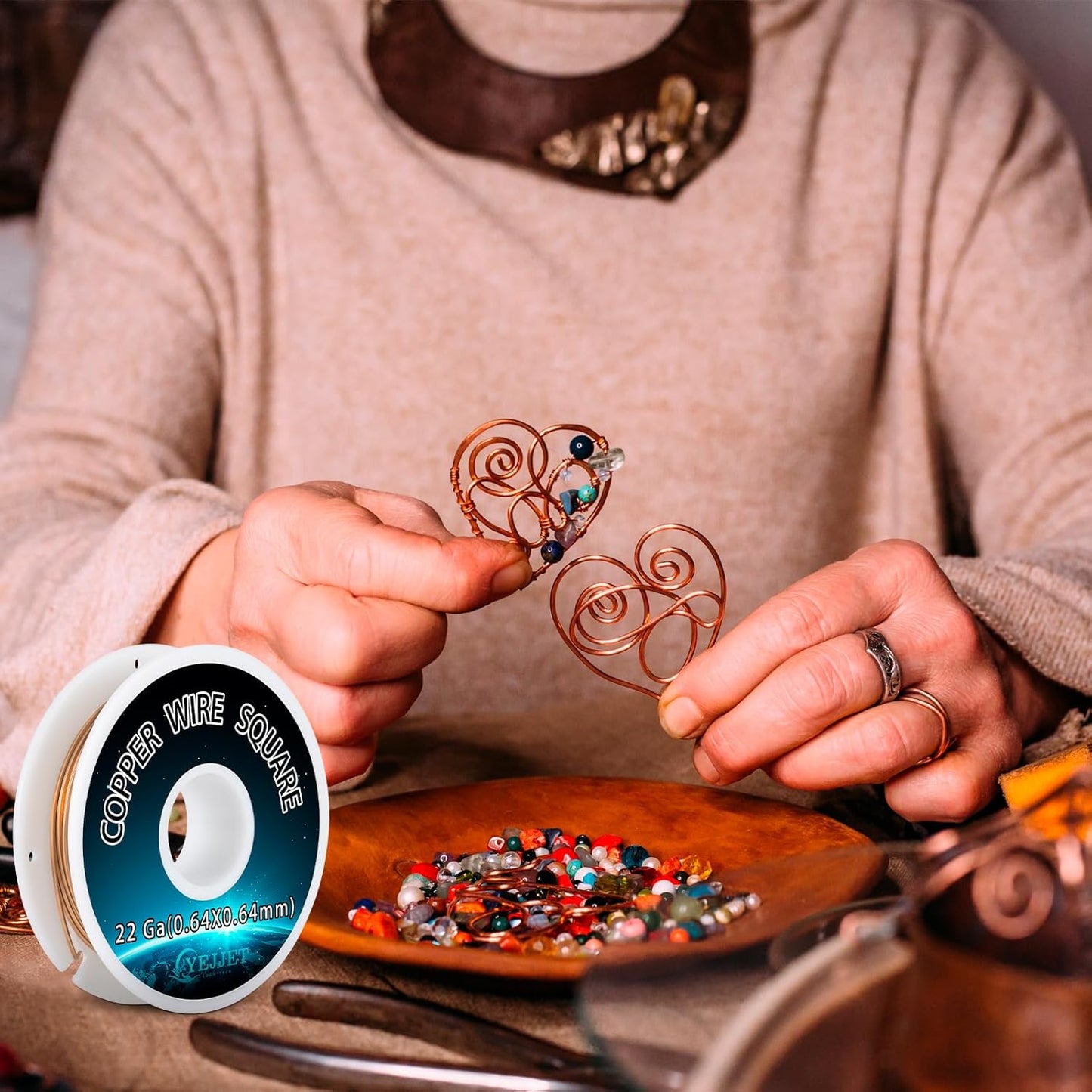 22 Gauge Copper Wire Square - 0.64mm Dead Soft Jewelry Wire, 50 Feet - Pure Copper Craft Wire for Jewelry Making, Wrapping, Beading, DIY Projects