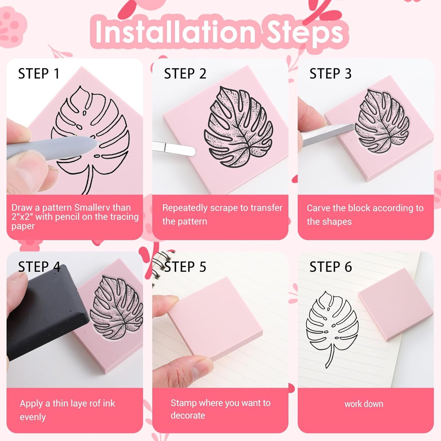 30 Pcs 2" X 2" Rubber Carving Blocks Linoleum Blocks for Printmaking, Stamp Making, DIY Crafting, Scrapbook, Painting, Soft and Easy to Carve (Pink)