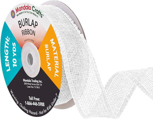 Mandala Crafts White Burlap Ribbon 1 Inch Wide Jute Ribbons for Crafts - 20 Yds Roll Rustic Burlap Wrap Trim Ribbons for Wreaths Bows Wedding Party Decoration