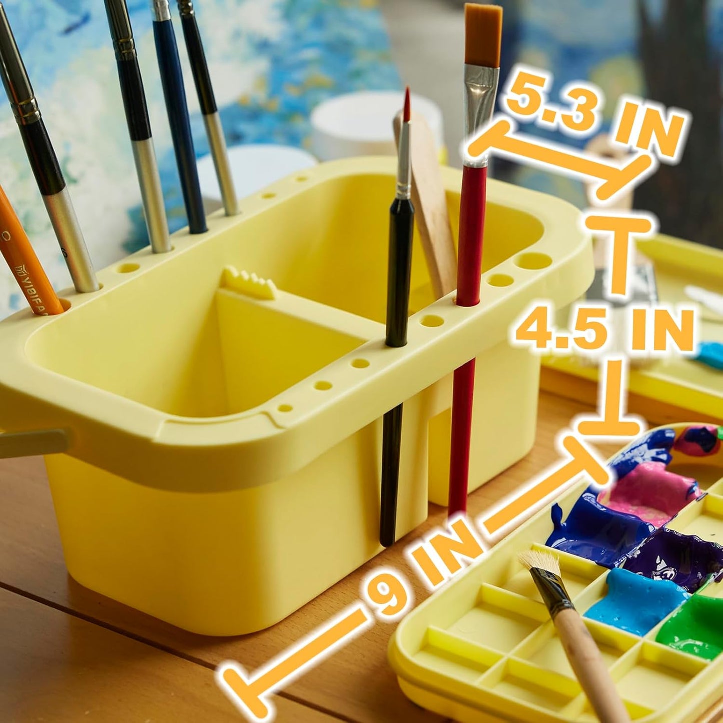 SEVENY Paint Brush Cleaner, Paint Brush Holder and Organizers with Palette for Acrylic, Watercolor, and Water-Based Paints (Yellow)