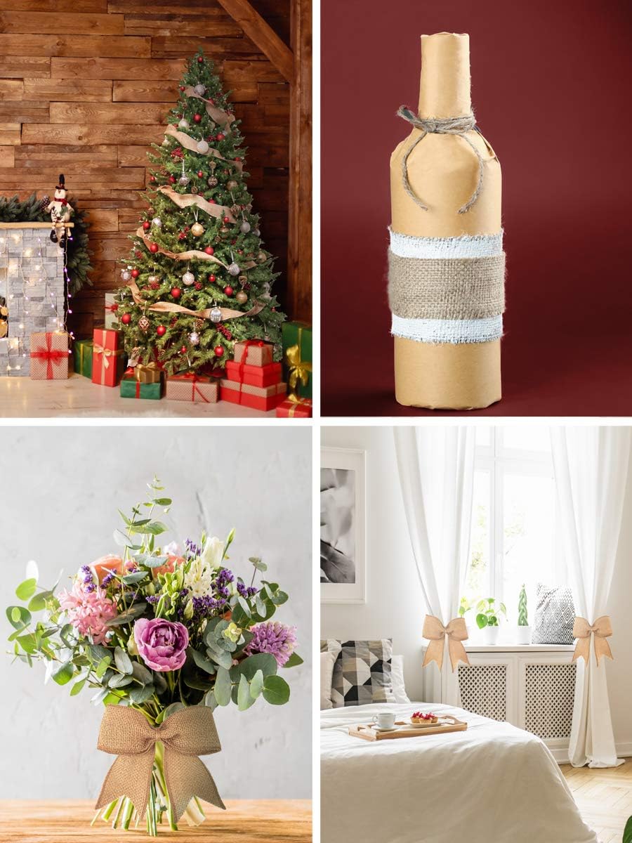 Mandala Crafts Yellow Burlap Wired Ribbon 2 Inches Wide Jute Ribbons for Crafts - 10 Yds Roll Rustic Burlap Wrap Trim Ribbons for Wreaths Bows Party Decoration