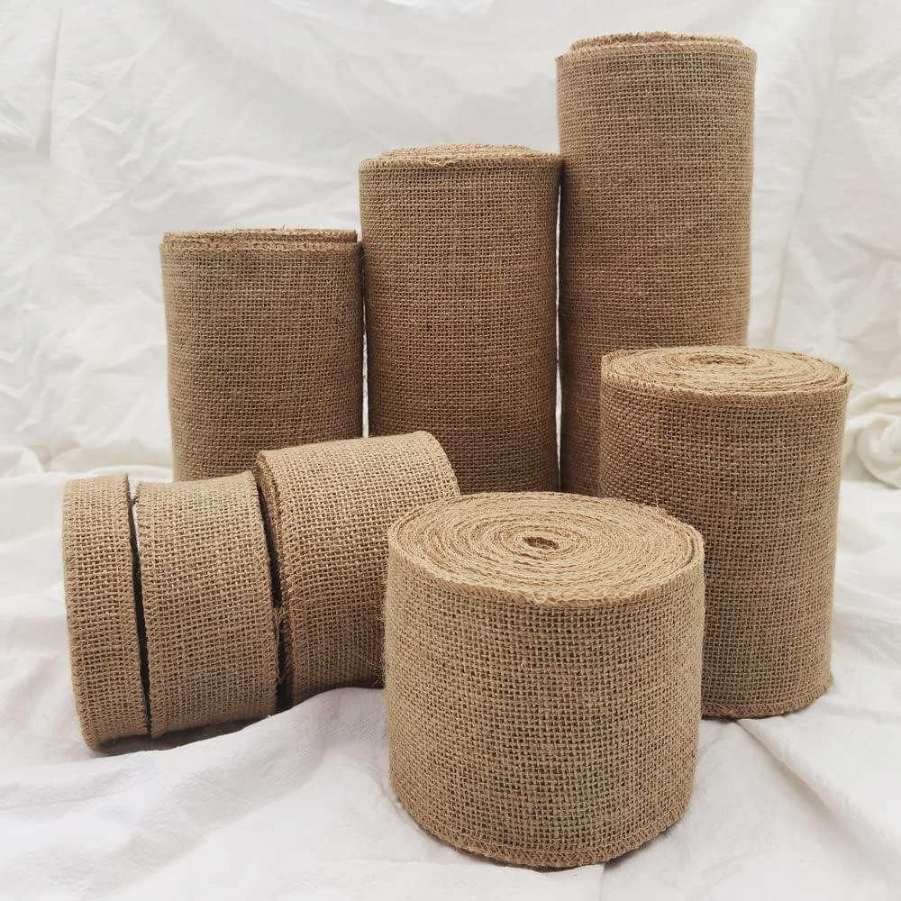 INSPIRELLE 10" Natural Burlap Fabric Roll 10 Yards Jute Ribbon for Gift Wrapping Craft Projects Wedding Decoration Home Decoration 25CM