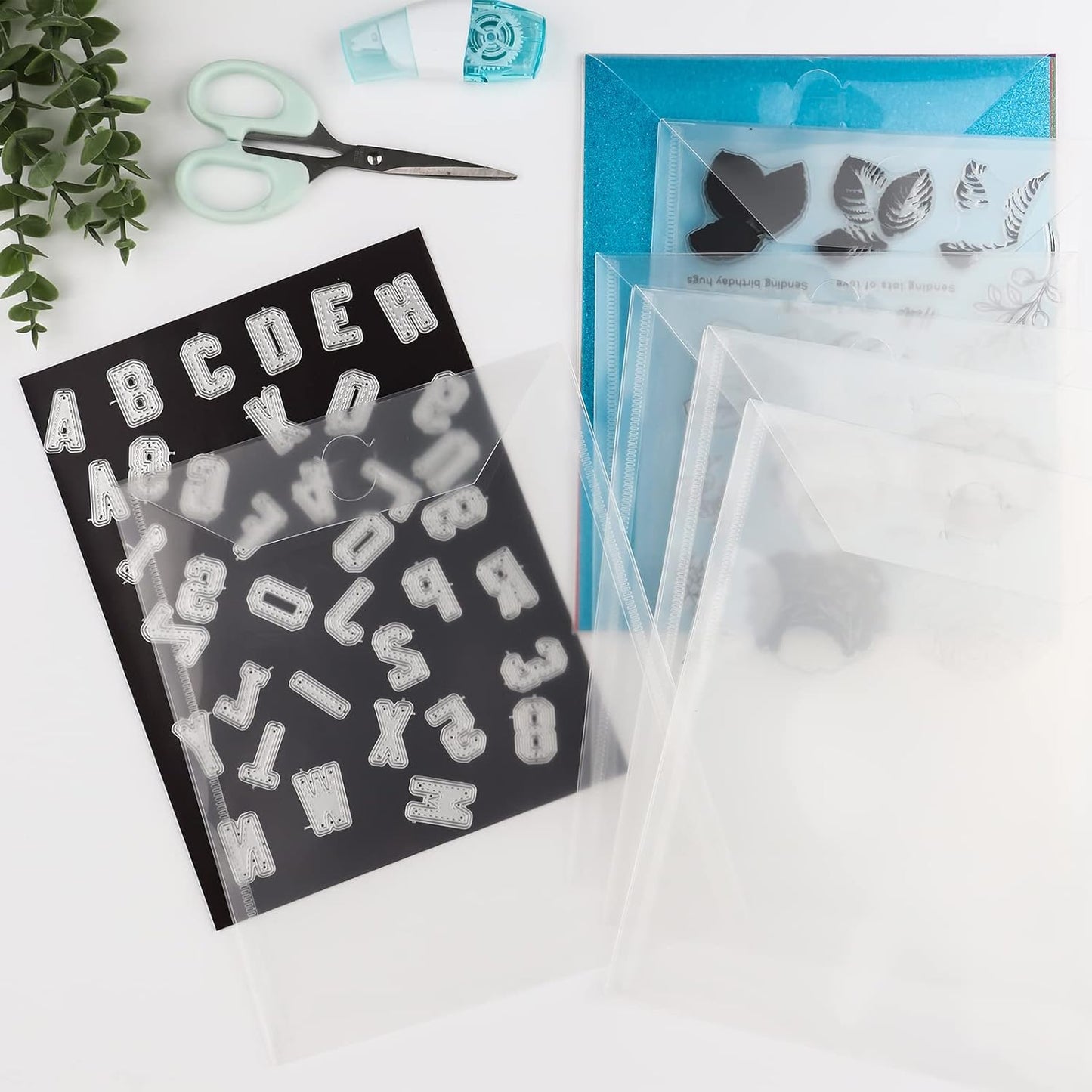 40-Piece Stamp & Die Storage Pockets - 48 Label Stickers, 4 Sizes - Scrapbooking Storage for Card Making, DIY Crafts