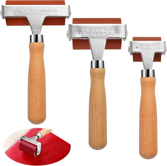 Supkiir 3Pcs Rubber Brayer Roller, Mix Size Rubber Roller Tool for Printmaking, Ink Roller Stamping Brayers with Comfort Grip Construction Tools for Craft Wallpapers Scrapbooks