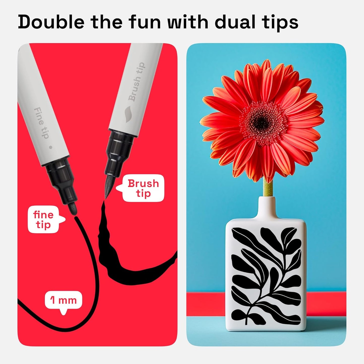 ARTISTRO 5 Black Dual Tip Brush + Fine Acrylic Paint Markers - Easy for All Ages & Levels Paint Pens for Fabric, Rock, Glass, DIY - Halloween Pumpkin Painting Kit, Art Supplies, Christmas Gift