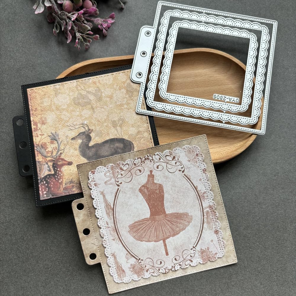Square Lace Loose-Leaf Cutting Dies, Backgrounds Frame Die Cuts Metal Stencils Scrapbooking Tools DIY Craft Carbon Steel Embossing Template for Paper Card Making Album Arts Crafts Supplies