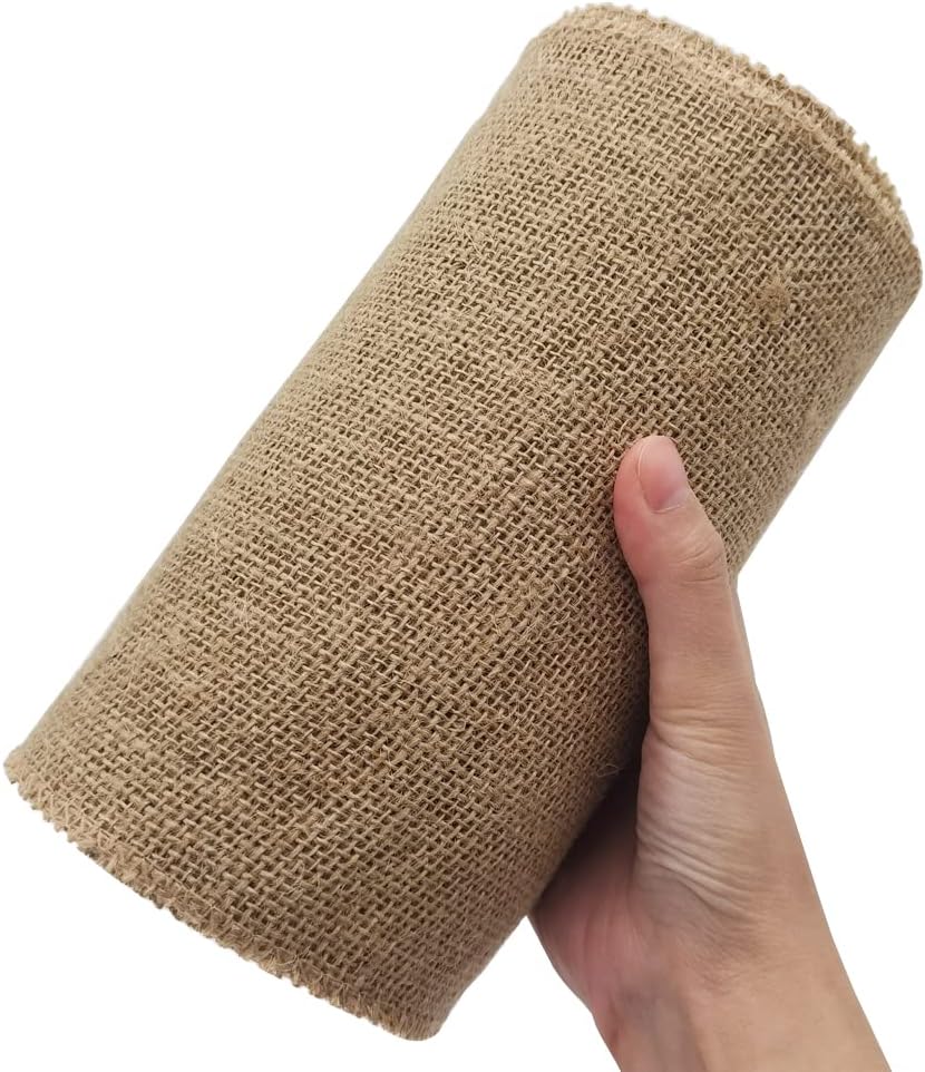 INSPIRELLE 8" Natural Burlap Fabric Roll 10 Yards Jute Ribbon for Gift Wrapping Craft Projects Wedding Decoration Home Decoration 20CM