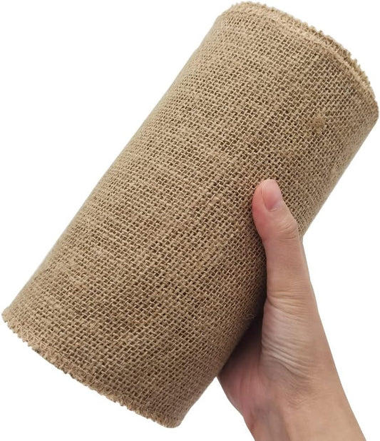 INSPIRELLE 8" Natural Burlap Fabric Roll 10 Yards Jute Ribbon for Gift Wrapping Craft Projects Wedding Decoration Home Decoration 20CM