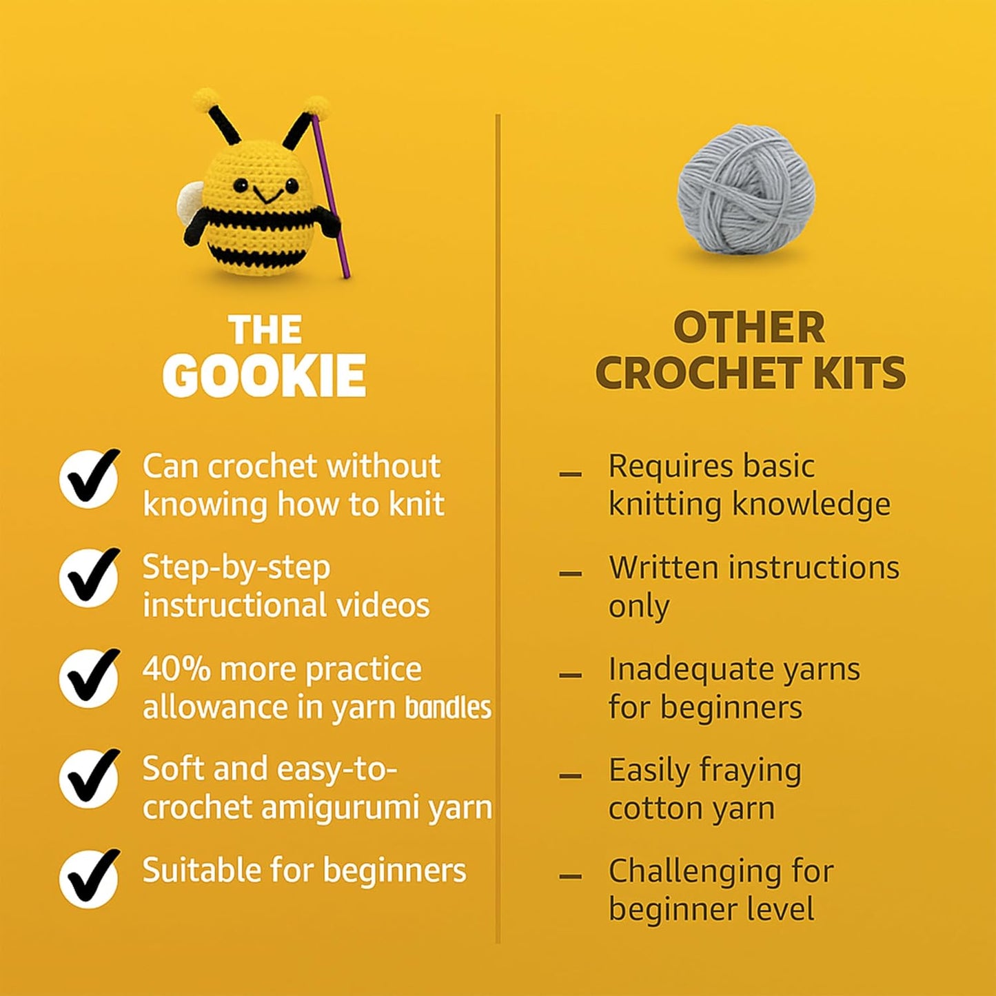 THE GOOKIE Amigurumi Crochet Kit for Beginners – DIY Crochet Kit with Yarn, Hook, Eyes & Stuffing – Easy Starter Set with Video Tutorials – Cute Plush Toy Craft Gift for Kids, Teens & Adults (Duck)